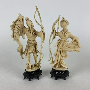 VINTAGE 60’s ASIAN JAPANESE 6" RESIN FIGURES FISHERMEN MADE IN ITALY - Bild 1 von 7