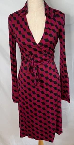 Y2K Wickelkleid Diane von Furstenburg Vintage 90er rosa schwarz Seide Größe 2 - Bild 1 von 7