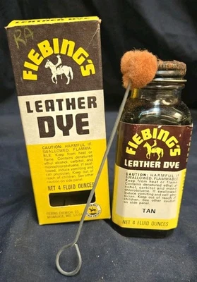 Vintage Fiebing's Leather Dye 4oz With Applicator Tan Leather Dye - Image 1 of 4