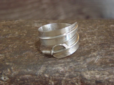 Native American Sterling Silver Adjustable Feather Ring Signed Davis - Image 1 of 4