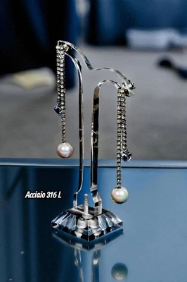 Orecchini Amorino Made in Italy – Acciaio 316L, Doppio Strass & Perla | Eleganza - Immagine 1 di 4