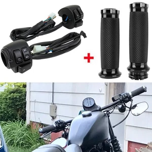 1" Handlebar Hand Grips + Switch Control For Harley Sportster Softail V-Rod VRSC - Picture 1 of 14