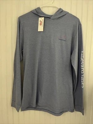 Vineyard Vines Boys' Edgartown Hooded Blue Striped Long Sleeve Tee XL - Image 1 of 4