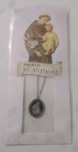 ST. ANTHONY "PRAY FOR US" NECKLACE & PRAYER CARD NEW IN PACKET - Picture 1 of 3