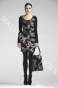 SAVE THE QUEEN KLEID LANGARM JERSEY WOLLE GRAU BODYCON Gr. S Small - Bild 1 von 4