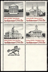 US Stamps Scott # 1779 - # 1782 # 1782a Zip Block Mint NH 15 Cents Architecture - Picture 1 of 1