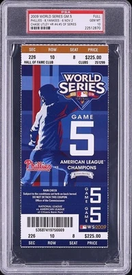 2009 MLB WORLD SERIES FULL GAME 5 TICKET YANKEES PHILLIES PSA 10 GEM MINT LO POP - Image 1 of 2
