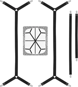 Adjustable elastic bed sheet fasteners with metal clips - Picture 1 of 4
