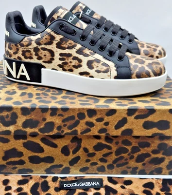 Dolce Gabbana Portofino Women's Leopard Print Leather Sneakers EU36 US6 - Image 1 of 4
