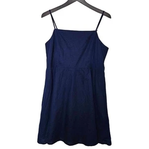 GAP Linen Cotton Sundress Size XL Fit Flare Smocked Back Mini Navy Blue Cottage - Picture 1 of 9