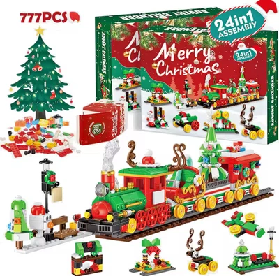 Christmas Advent Calendar Building Blocks Train Tree Gift Kids - Image 1 of 3