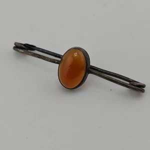 Vintage 925 Sterling Silver Carnelian Pin Brooch Oval Cabochon Art Deco Style - Picture 1 of 5