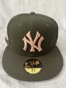 New Era New York Yankees World Series Patch Olive Pink 59Fifty 7 3/8 Hat Cap NEW - Picture 1 of 4