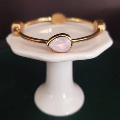 COACH Bangle with Teardrop Opalescent Cabochons Gold Tone Bracelet Fiery Signed - Image 1 of 4