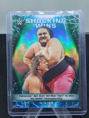 WWE Topps Chrome Refractor Shocking Wins Yokozuna Def Bret Hart 2020 Mint - Image 1 of 2