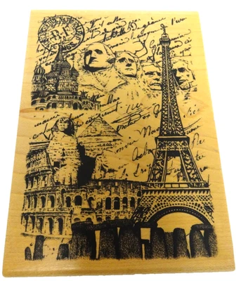 Inkadinkado World Travel Monuments Landmarks Collage Rubber Stamp 5"x3.5" - Image 1 of 4