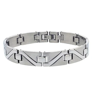 Men Women 12MM Stainless Surgical Steel Zig Zag Bar Link Bracelet 9 Inches - Picture 1 of 1