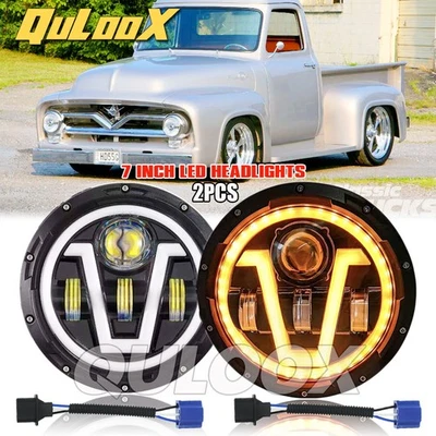 Pair 7" Projector LED Headlights fit Ford F-100 Pickup 1953 1954 1955 1956 1957 - Изображение 1 из 4