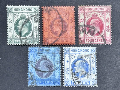 Hong Kong stamps 1905-07, Sc # 88-90, 94,95  King Edward VⅡ , Good Used - Image 1 of 2