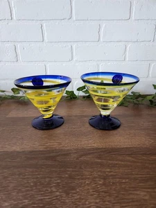 Kosta Boda Handblown Royal Caribbean Martini/Dessert Glass - Yellow Swirl & Blue - Picture 1 of 3