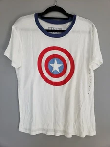 NEU WEICH & LOCKER - Captain America Junior Large T-Shirt weiß Schild Marvel - Bild 1 von 5