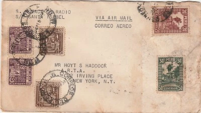 PERU 1934 cover 6 stamps to New York - Image 1 of 2