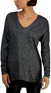 Suéter INC International Concepts Mujer Lurex Cuello en V Negro Plata Talla XL - Imagen 1 de 11