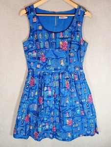 Cath Kidston Dress Womens English Village Windows Design Blue UK S 10 Cotton - Picture 1 of 17