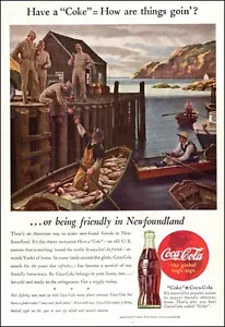1944 2. Weltkrieg Getränkeanzeige COCA COLA Kunst Soldaten bieten Cola in Neufundland 082122 - Bild 1 von 1