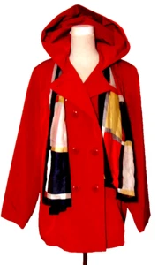CROFT & BARROW WOMENS RED RAINCOAT WINDBREAKER JACKET/COAT HOOD BACK STRAP~XL - Picture 1 of 8