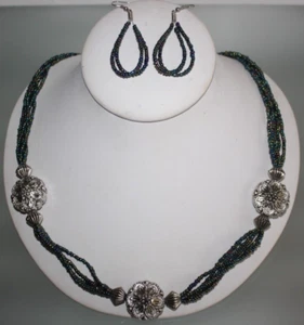 Beaded Iridescent Beaded Necklace & Earring Set Boho Women's Fashion Jewelry - Picture 1 of 5