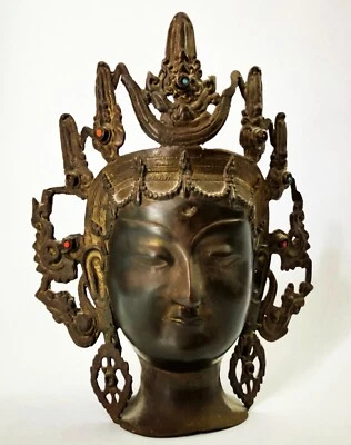 ANTIQUE TIBETAN BRONZE BUDDHA TARA GODDESS BODHISATTVA HEAD BUST SCULPTURE INDIA - Image 1 of 4