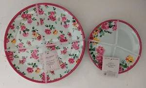 Laura Ashley Melamine Set 4 Dinner + 4 Small Dessert Salad Plates Pink Floral - Picture 1 of 7