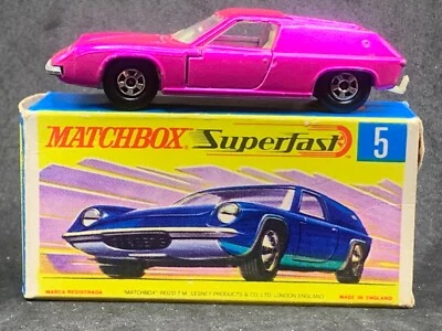 Matchbox Superfast MB5-A4: Lotus Europa (Met Pink + Thin wheels) with Type G Box - Image 1 of 4