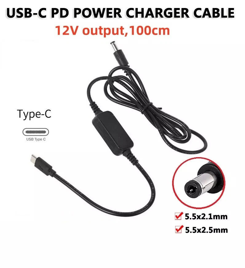 USB Type-C to 12V DC 5.5mm*2.5mm 5.5mm*2.1mm Adapter Cable USB-C PD Charger Cord - Image 1 of 4