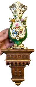 Vaso stile rococò verde dipinto a mano Coalport XIX secolo con supporto - Foto 1 di 20