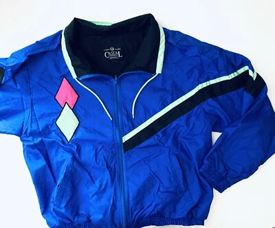 Chaqueta Cortavientos Vintage Informal Club Track Med Nylon Diseño Estampado Azul Foto 1 de 3