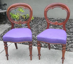 ANTIQUE VICTORIAN ROCOCO REVIVAL BALLOON BACK CHAIR - WALNUT - SET OF TWO! - Picture 1 of 8