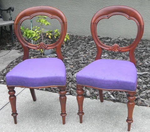 ANTIQUE VICTORIAN ROCOCO REVIVAL BALLOON BACK CHAIR - WALNUT - SET OF TWO! Cover