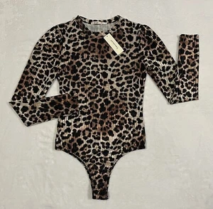 New Women’s Mi Ami Dance Gymnastic Ribbed Leopard Leotard Francesca’s Adult S - Picture 1 of 8