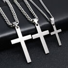 Mens Women Silver Cuban Chain Stainless Steel Boy Jesus Cross Pendant Necklace