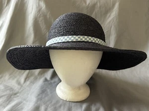 New Girls 7-16 Cornflower Blue Ralph Lauren Woven Raffia Wide Brim Sun Hat 22” - Picture 1 of 6