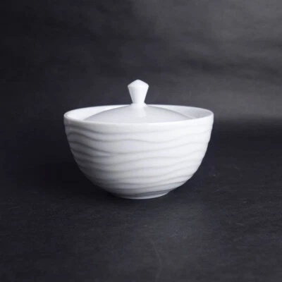 Dansk Dinnerware Glace White Ridged Sugar Bowl with Lid Portugal Replacement - Image 1 of 4