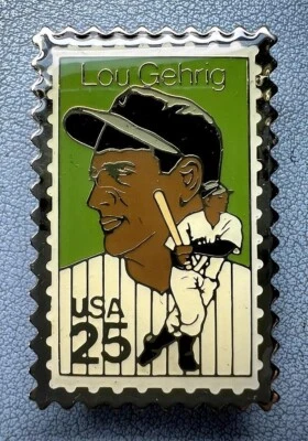 1989 LOU GEHRIG ENAMEL USPS 25-cent POSTAL STAMP PIN (NEW) N.Y. YANKEES / HOF * - Image 1 of 2