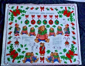 Peppermint Teddy Bear & Holly Applique Christmas Fabric Sewing panel New - Picture 1 of 5