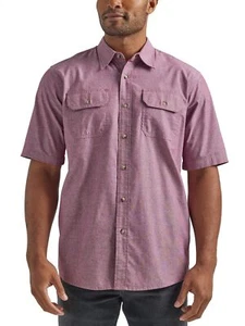Wrangler Men's Short Sleeve Woven Button Down Shirt | Tawny Port Chambray Large - Picture 1 of 3