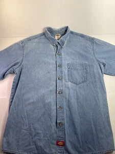 Dickies Blue Denim Short Sleeve Button Down Work Shirt Front Pocket Mens XL - Picture 1 of 8