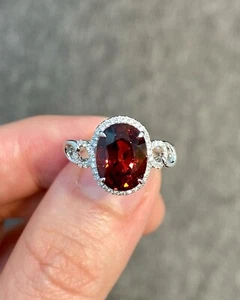 Oval 4.95 Ct Natural Red Garnet Diamond Bridal Wedding Ring Solid 950 Platinum 7 - Picture 1 of 7