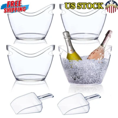 Cubo de hielo acrílico transparente 4L enfriador con cucharadas vino champán fiesta bar uso Foto 1 de 4