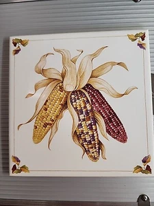 Shades Of Autum Ceramic Corn & Pumpkin Tile/Trivets Vintage Fall from 1984, 6” - Picture 1 of 4